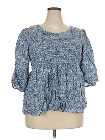 Pre-owned Croft & Barrow 3/4 Sleeve Top Blue Square Neckline Tops