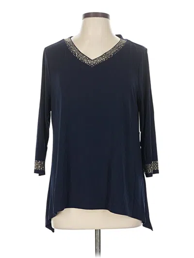 Pre-owned Croft & Barrow 3/4 Sleeve Top Blue V-neck Tops