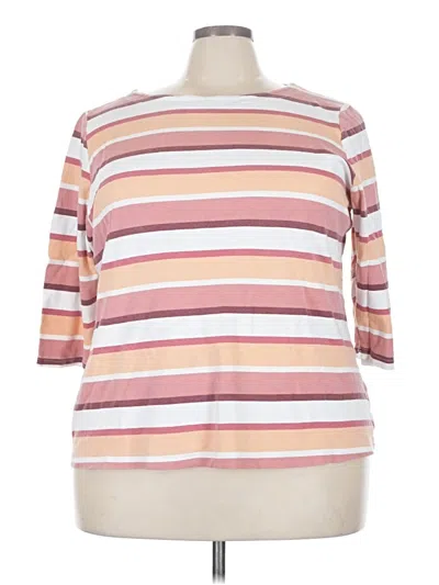 Pre-owned Croft & Barrow 3/4 Sleeve Top Pink Stripes Pattern Boatneck Tops