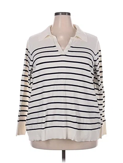 Pre-owned Croft & Barrow Long Sleeve Polo Shirt In White