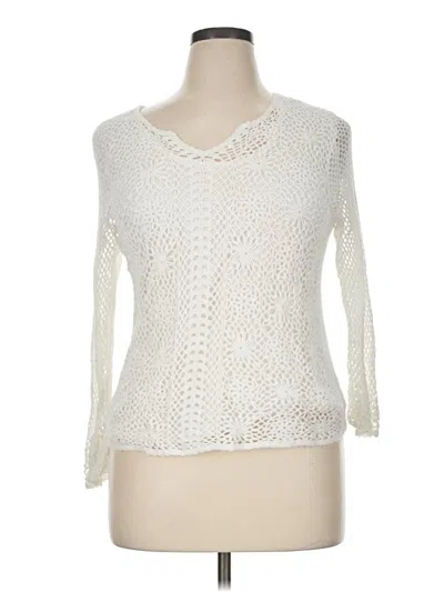 Pre-owned Croft & Barrow Long Sleeve Top Ivory V-neck Tops