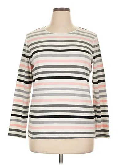 Pre-owned Croft & Barrow Long Sleeve Top Silver Stripes Pattern Boatneck Tops