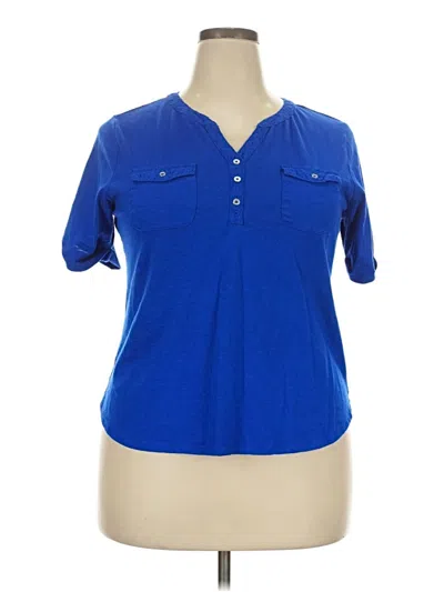 Pre-owned Croft & Barrow Short Sleeve Blouse In Blue