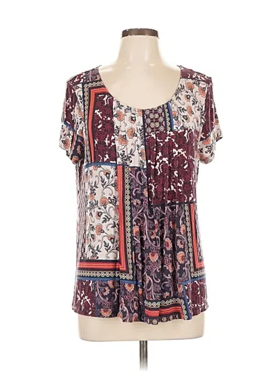 Pre-owned Croft & Barrow Short Sleeve Blouse In Burgundy