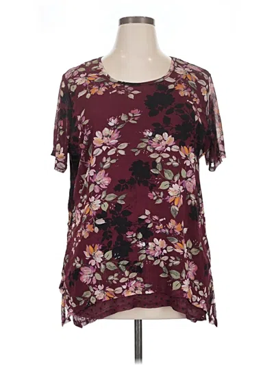 Pre-owned Croft & Barrow Short Sleeve Blouse In Burgundy