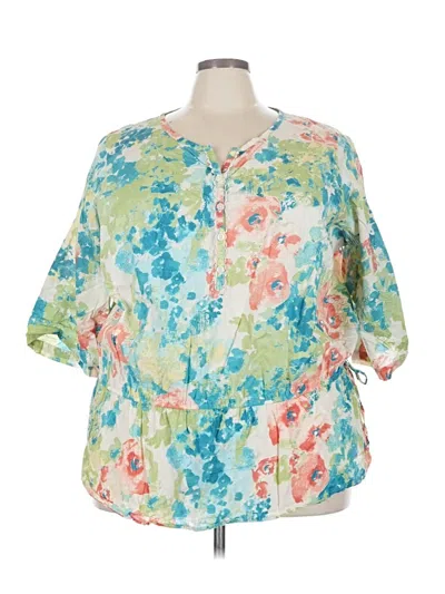 Pre-owned Croft & Barrow Short Sleeve Blouse In Green