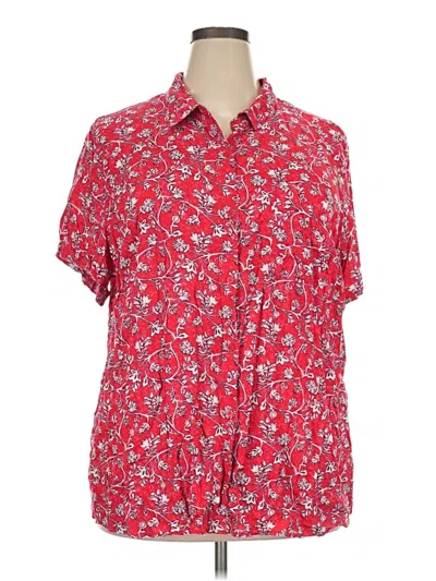 Pre-owned Croft & Barrow Short Sleeve Blouse In Red