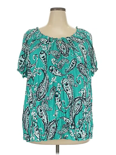 Pre-owned Croft & Barrow Short Sleeve Blouse In Teal