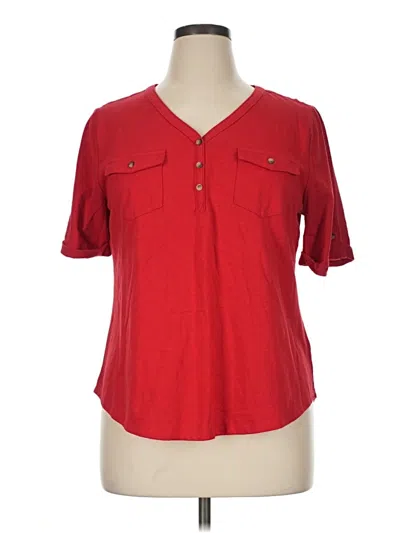Pre-owned Croft & Barrow Short Sleeve Henley Shirt In Red