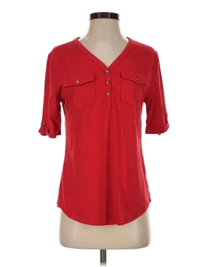 Pre-owned Croft & Barrow Short Sleeve Henley Shirt In Red