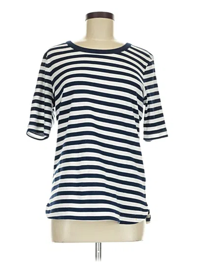 Pre-owned Croft & Barrow Short Sleeve Top Blue Stripes Pattern Boatneck Tops