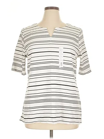 Pre-owned Croft & Barrow Short Sleeve Top Ivory Stripes Pattern V-neck Tops