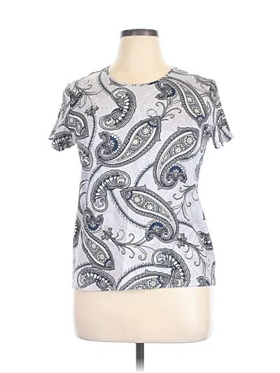 Pre-owned Croft & Barrow Short Sleeve Top Silver Paisley Pattern Crew Neck Tops