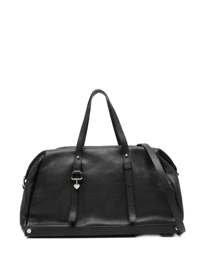 Cromia Heart-charm Leather Tote Bag In Black