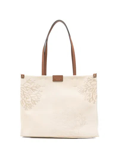 Cromia Solana Coral-motif Canvas Tote Bag In Neutral