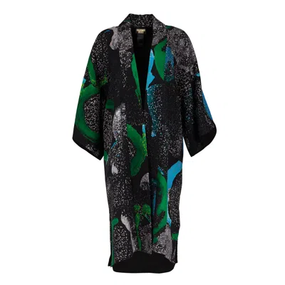 Crono Zee Women's Bleu Reversible Long Kimono In Black/orange