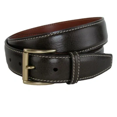 Crookhorndavis Mignon Garrison Grain Calfskin Feather Edge Belt In Brown