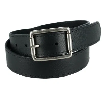 Crookhorndavis Newcastle Natural Grain Leather Belt With Roller Buckle In Black