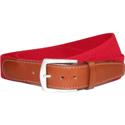 Crookhorndavis Newport Pique Cotton Woven Elastic Belt In Red