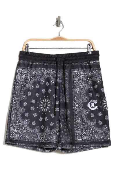 Crooks & Castles Bandana Print Fleece Drawstring Shorts In Black