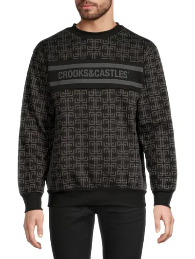 Crooks & Castles Men's Geometric Print Logo Sweatshirt In Black