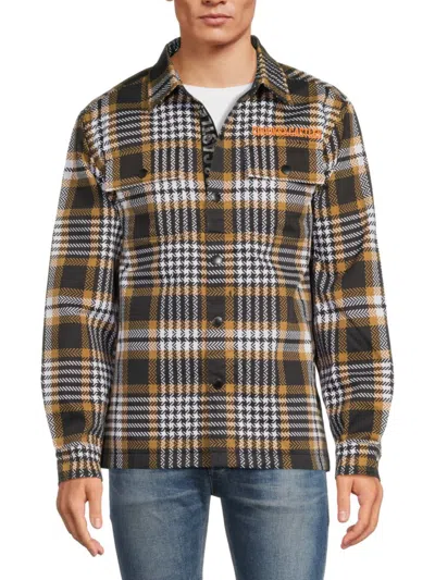 Crooks & Castles Men's Graphic Back Plaid Shirt Jacket In Brown