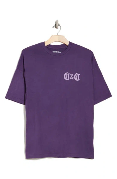 Crooks & Castles Oversize Heavy Wash Logo Graphic T-shirt In Purple