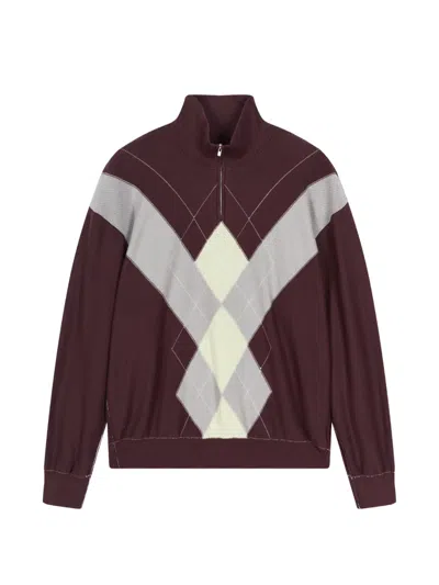 Croquis Argyle-jacquard Half-zip Sweater In Brown