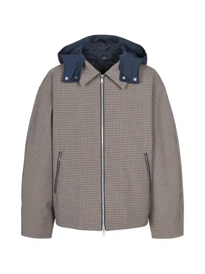 Croquis Check-pattern Hooded Coat In Gray