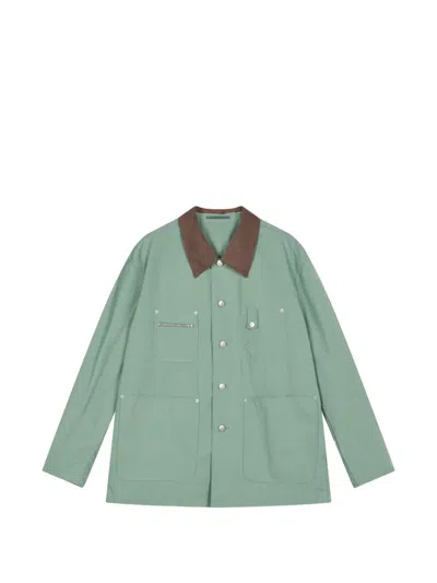 Croquis Multi-pocket Contrast-collar Jacket In Green