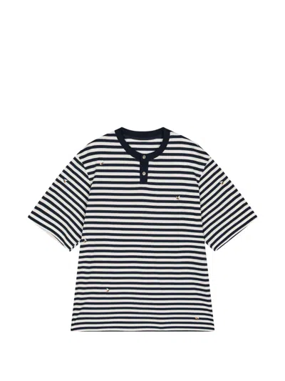 Croquis Sailboat-embroidery Striped T-shirt In White