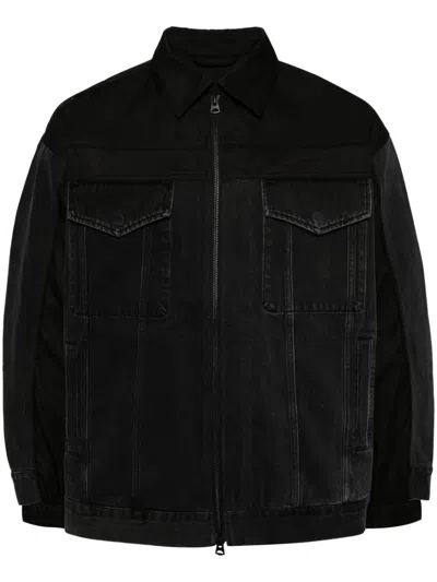 Croquis Splicing Denim Jacket In Black