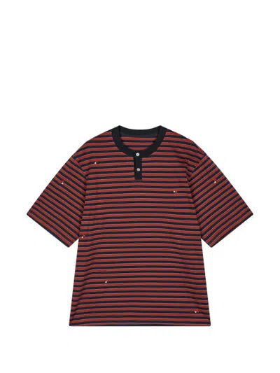 Croquis Striped Sailboat-embroidery T-shirt In Red