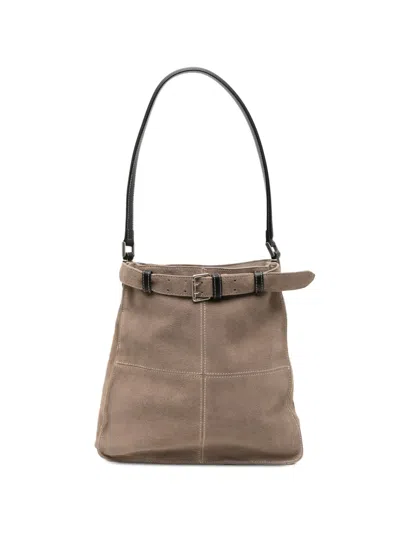 Croquis Suede-finish Buckled Shoulder Bag In Nude
