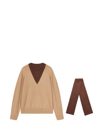 Croquis V-neck Scarf-detail Sweater (set Of Two) In Multi