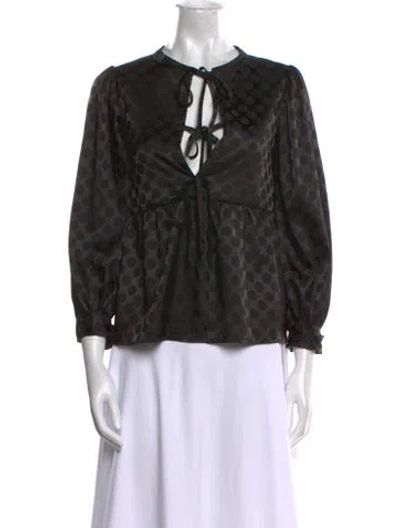 Pre-owned Crosby By Mollie Burch Animal Print Tie Neck Blouse In Black