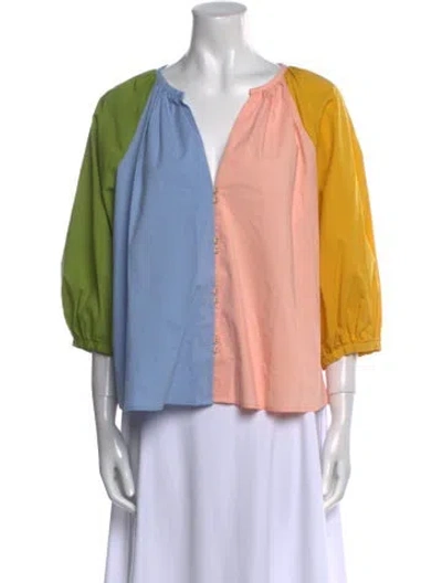 Pre-owned Crosby By Mollie Burch Colorblock Pattern V-neck Blouse In Blue