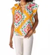 Crosby By Mollie Burch Fern Flutter Sleeves Top In Yellow In Multi