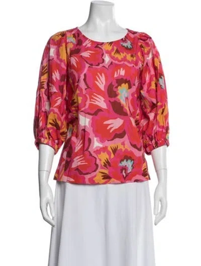 Pre-owned Crosby By Mollie Burch Floral Print Crew Neck Blouse In Pink