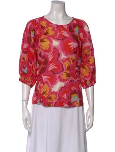 Pre-owned Crosby By Mollie Burch Floral Print Crew Neck Blouse W/ Tags In Pink
