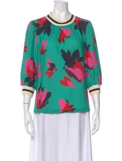Pre-owned Crosby By Mollie Burch Floral Print Crew Neck Top In Green
