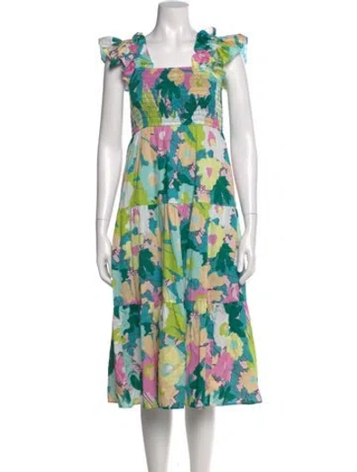 Pre-owned Crosby By Mollie Burch Floral Print Midi Length Dress In Green