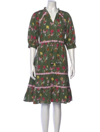 Pre-owned Crosby By Mollie Burch Floral Print Midi Length Dress In Green