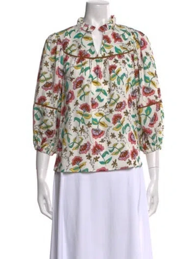 Pre-owned Crosby By Mollie Burch Floral Print Mock Neck Blouse In Multi