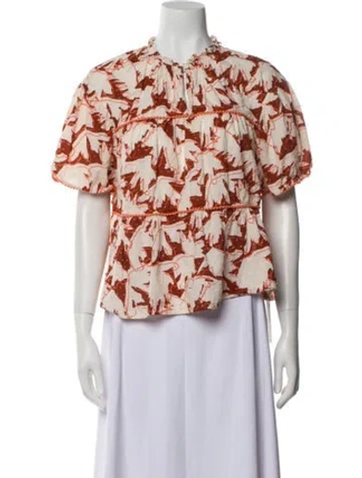 Pre-owned Crosby By Mollie Burch Floral Print Mock Neck Blouse In White