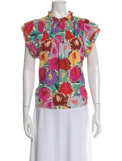 Pre-owned Crosby By Mollie Burch Floral Print Short Sleeve Blouse In Multi
