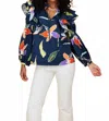 Crosby By Mollie Burch Grady Long Sleeve Blouse In Blue Lily In Blue