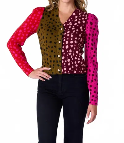 Crosby By Mollie Burch Jovie Cardigan In Spotted Colorblock In Multi