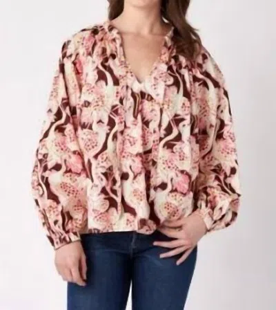 Crosby By Mollie Burch Monroe Cranes Print Top In Cream/brown In Multi