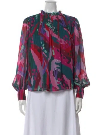 Pre-owned Crosby By Mollie Burch Printed Mock Neck Blouse In Pink